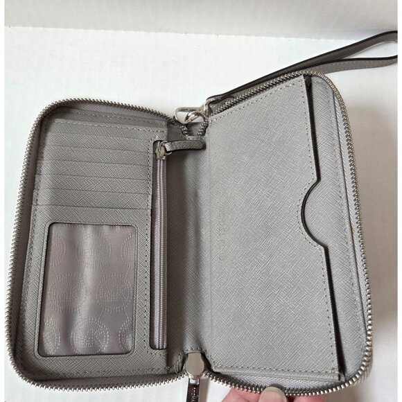 Michael Kors Wallet Gray Saffiano Leather Jet Set Zip Around Travel Wristlet - Picture 7 of 11